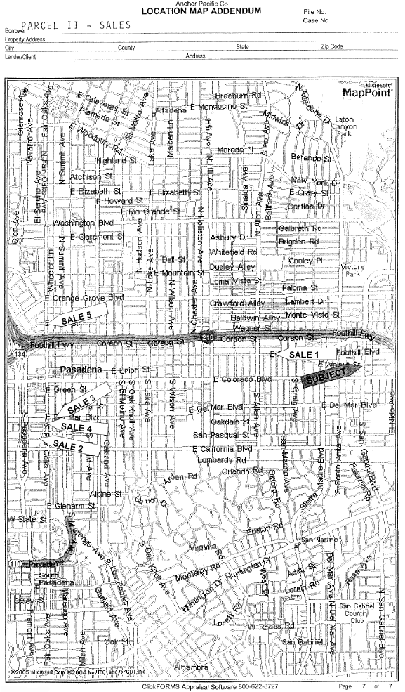 (LOCATION MAP ADDENDUM FOR PARCEL II SALES)